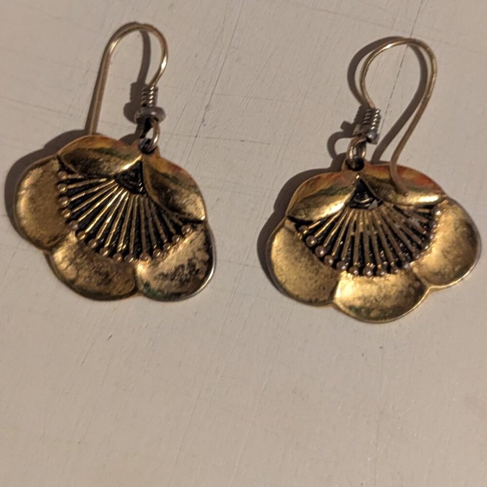 Vintage Laurel Burch Plum Blossom Dangle Drop Goldtone Earrings - Picture 9 of 9